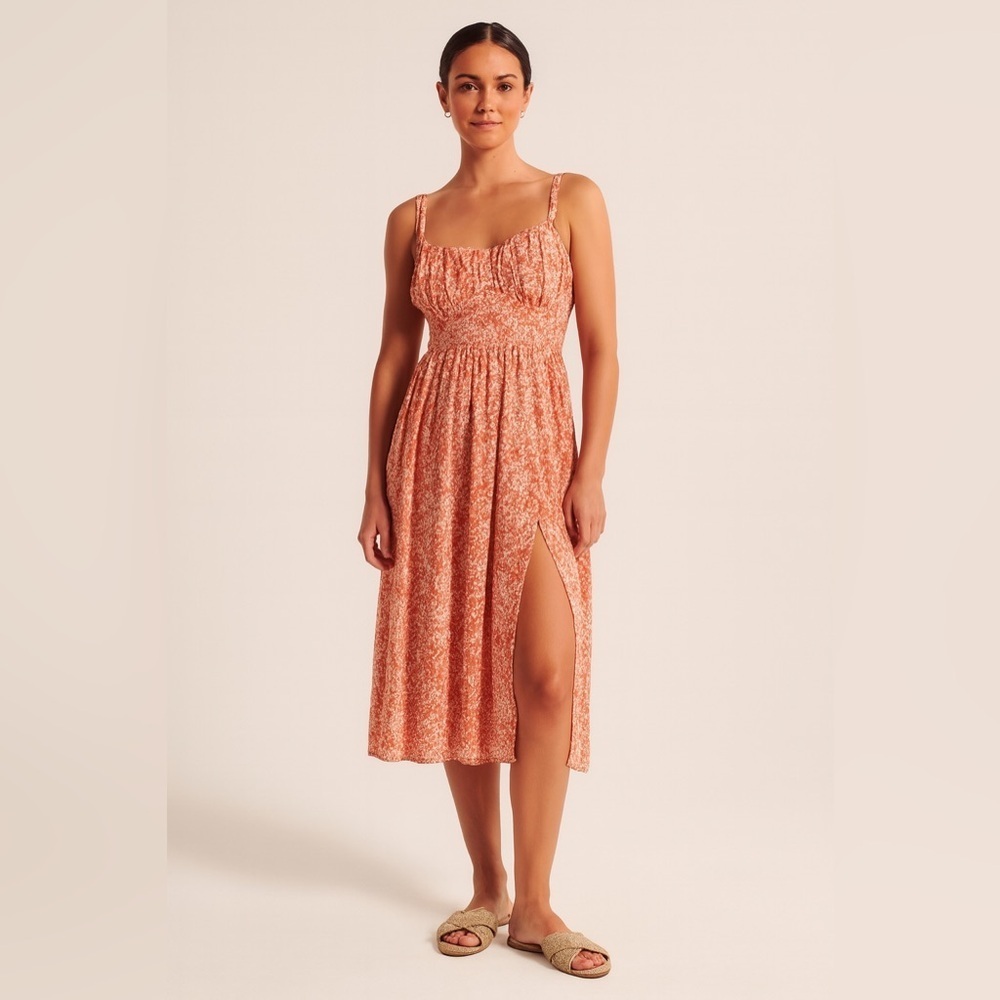 Abercrombie Shirred midi dress size XST tall milkmaid coquette sundress cowgirl